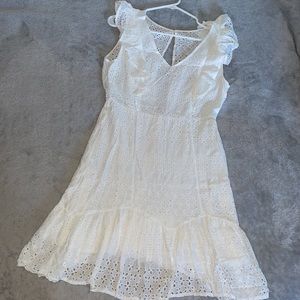 White mini crochet ruffle dress with open back Fits S-M